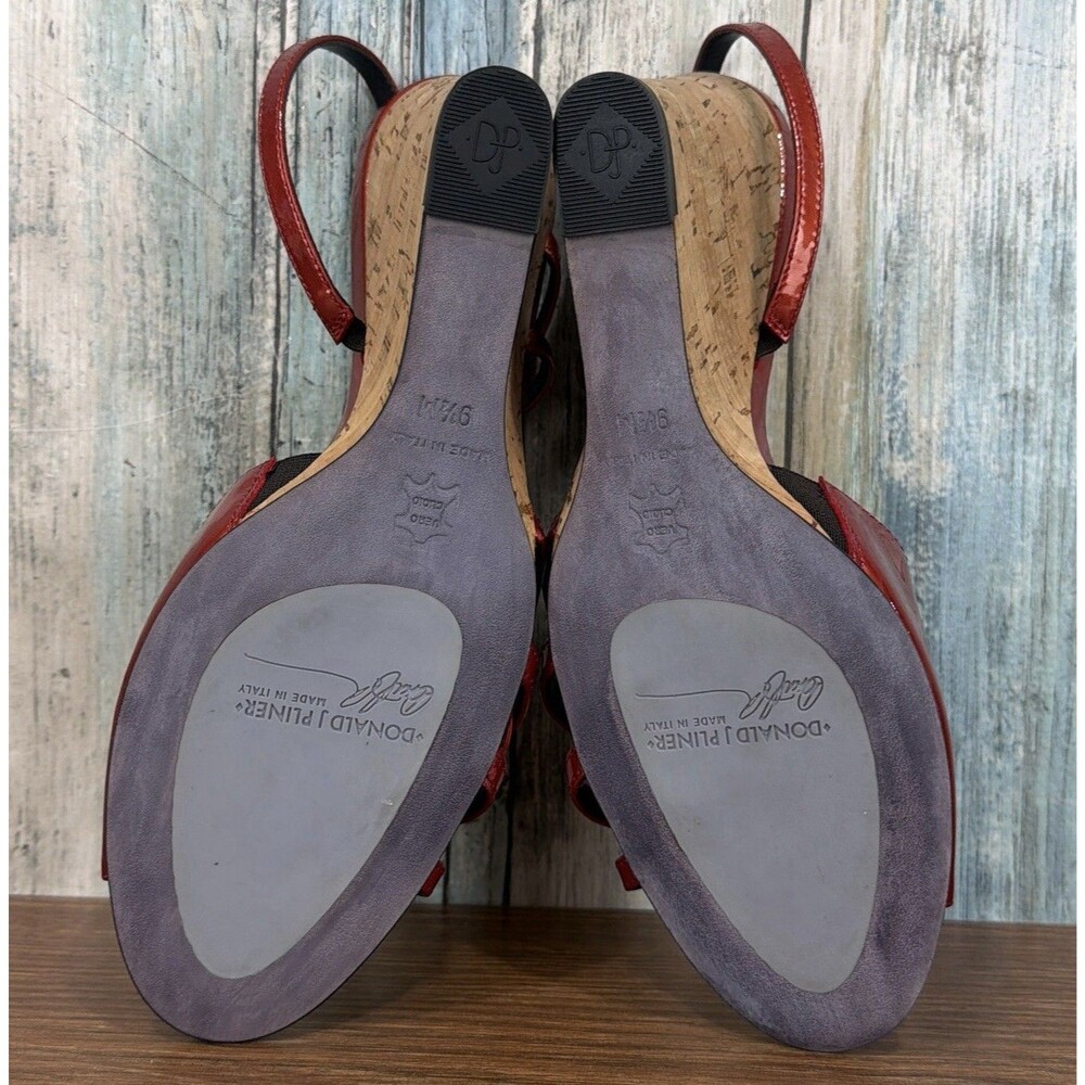Donald J Pliner Womens 9.5 Red Leather Cork Wedge Slingback Flower Sandals - Picture 9 of 12